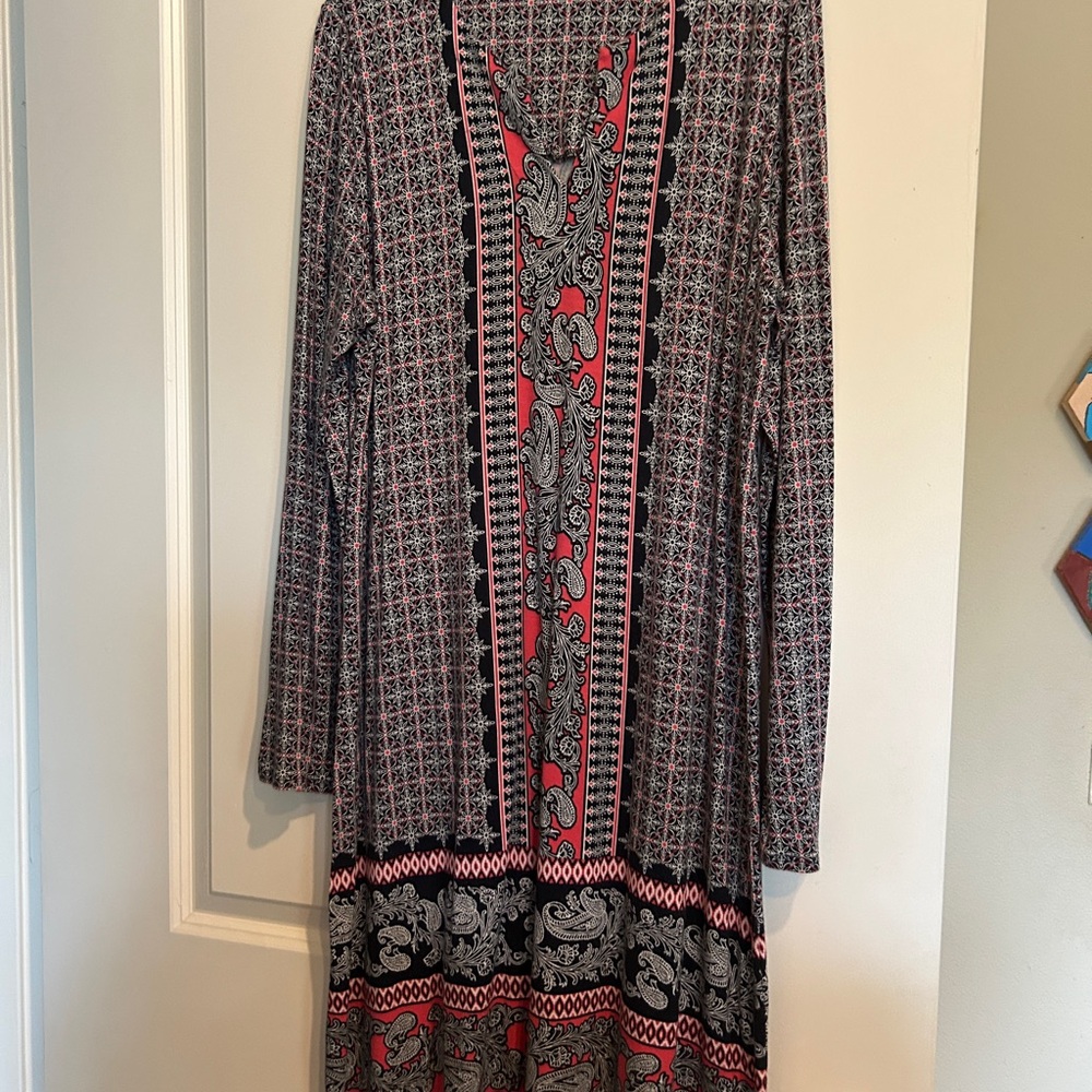 J. Jill Red and Black Long Sleeve Dress